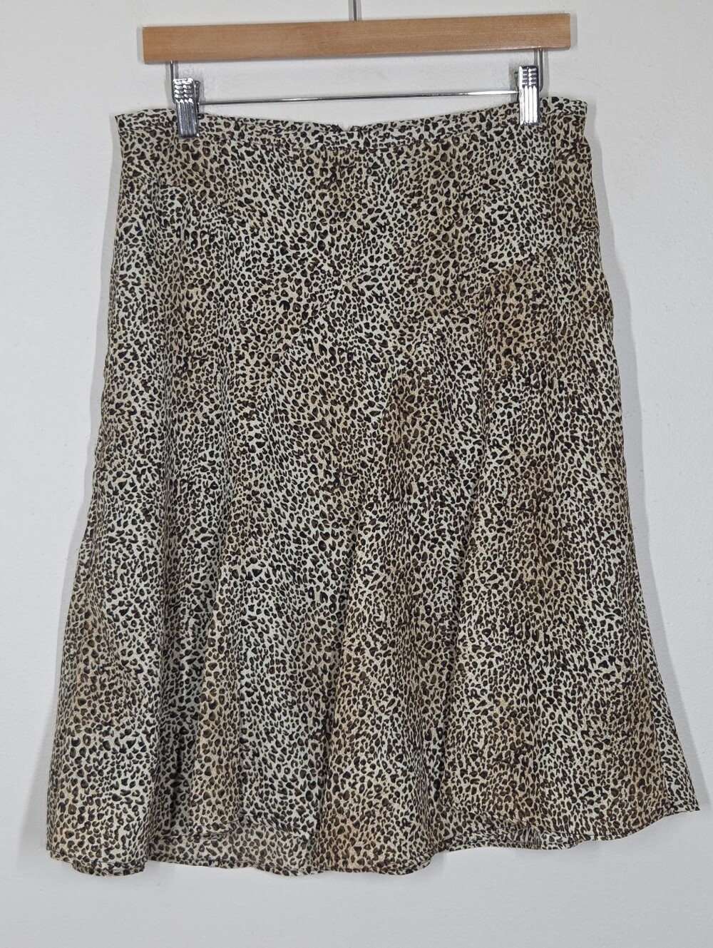 Vtg Y2K Leopard Animal Print Below Knee Skirt 14P Fairy Grunge Tuscan Mom Flowy